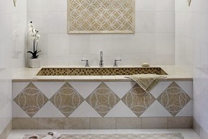 BATHROOM - BUSRA BEIGE 12X12, BURSA BEIGE AND THASSOS IMPERIAL MOSAIC, BURSA BEIGE NATURAL BLEND MOSIAC, THASSOS 12X12, BURSA BEIGE AND THASSOS TIMELESS MOSAIC